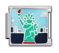 Mon & Sons Statue Of Liberty New York USA United Stated NY Love Travel Silver Italian 9mm Link Stainless Steel Bracelet Charm Compatible With 9mm Link