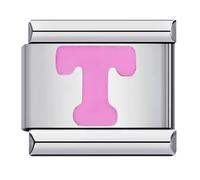 Mon & Sons T Pink Letter Initial Name Alphabet Personalised Charm Silver 9mm Italian Link Link Charm Compatible With Bracelet