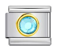 Mon & Sons Two Tone Gold Aquamarine Round Crytal Month Birth Year Birthday Stone Anniversary Birthstone Crystal Silver Italian 9mm Link Stainless Steel Bracelet Charm Compatible With 9mm Link