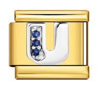 Mon & Sons U Crystal 18k Gold Letter Initial Name Tag Alphabet Personalised Birthday Silver Italian 9mm Link Stainless Steel Bracelet Charm Compatible With 9mm Link
