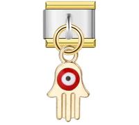 Mon & Sons Unicorn Guardian Angel Memorial Lucky Evil Eye Hamsa Sister Cupid 4 Leaf Clover Silver Charm 9mm Italian Link Compatible With Modular Bracelet (Gold Hamsa Fatima Evil Eye Hand Dangle)