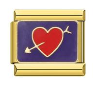 Mon & Sons Unicorn Guardian Angel Memorial Lucky Evil Eye Hamsa Sister Cupid 4 Leaf Clover Silver Charm 9mm Italian Link Compatible With Modular Bracelet (Gold Cupid Arrow Love You Heart)