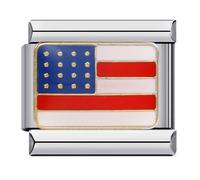 Mon & Sons USA Stars And Stripes United States Of America Country Flag Charm Silver Italian Link Stainless Steel Bracelet Charm Compatible With 9mm Bracelet