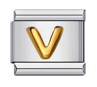 Mon & Sons V Yellow Gold Letter Initial Name Alphabet Personalised Charm Silver 9mm Italian Link Compatible With Modular Bracelet