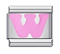 Mon & Sons W Pink Letter Initial Name Alphabet Personalised Charm Silver 9mm Italian Link Link Charm Compatible With Bracelet
