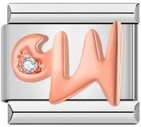 Mon & Sons W Rose Gold Crystal Letter Initial Name Alphabet Personalised Charm Silver 9mm Italian Link Compatible With Modular 9mm Bracelet