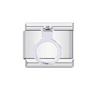 Mon & Sons Wedding Engagement Ring Crystal Charm Silver 9mm Italian Link Compatible With Modular Bracelet