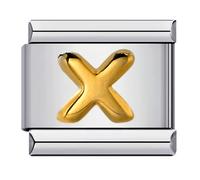 Mon & Sons X Yellow Gold Letter Initial Name Alphabet Personalised Charm Silver 9mm Italian Link Compatible With Modular Bracelet