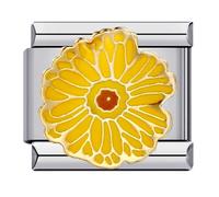 Mon & Sons Yellow Sunflower Flower Daisy Silver Italian 9mm Link Stainless Steel Bracelet Charm Compatible With 9mm Link