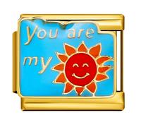 Mon & Sons You Are My Sunshine 18k Gold Sun Silver Italian 9mm Link Stainless Steel Bracelet Charm Compatible With 9mm Link