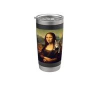 Mona Lisa Art Funny Grey Tabby Cat Meme Stainless Steel Insulated Tumbler