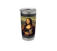 Mona Lisa Art Funny Grey Tabby Cat Meme Stainless Steel Insulated Tumbler