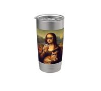 Mona Lisa Art Funny Orange Tabby Cat Meme Stainless Steel Insulated Tumbler