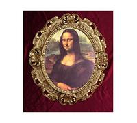 Mona Lisa Baroque Frame Wall Picture by Leonardo da Vinci 45 x 38 cm Oval Art Prints Painting Retro Repro Antique for Home Office Practice Café (Gold)