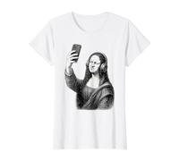 Mona Lisa Bass Face Selfie Funny Music Lovers DJs Producers Value Graphic T-Shirt, Women, White, M