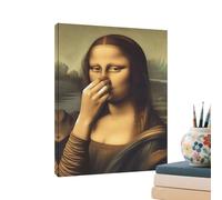 Mona Lisa Bathroom Art - Holding Nose Parody Poster Bathroom Canvas Wall Art, Funny Vintage Humor Fun Mona Lisa Bad Smell | Cool Retro Toilet Decor For Restroom, Washroom, Home Decoration,Wooden Frame
