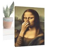Mona Lisa Bathroom Canvas Wall Art - 30x40cm Waterproof Print | Funny Classical Painting Pinching Her Nose | Humorous Toilet And Washroom Decor | Unframed Whimsical Masterpiece Poster
