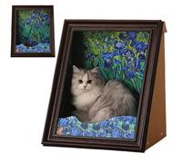 Mona Lisa Cat Bed, Art 4D Oil Painting Cats Frame Nest with Scratching Panel, Easy Assembly Pet Bed & Home Decor, for Artist Kitten (Brown Set-D)