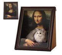 Mona Lisa Cat Bed, Art 4D Oil Painting Cats Frame Nest with Scratching Panel, Easy Assembly Pet Bed & Home Decor, for Artist Kitten (Brown Set-A)
