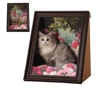 Mona Lisa Cat Bed, Art 4D Oil Painting Cats Frame Nest with Scratching Panel, Easy Assembly Pet Bed & Home Decor, for Artist Kitten (Brown Set-B)