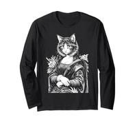 Mona Lisa Cat Lover Leonardo Da Vinci Vintage Cute Kitty Art Long Sleeve T-Shirt