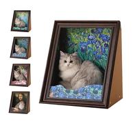 Mona Lisa Cat Scratcher Bed, Cat Living in Famous Painting- Art 4D Oil Painting Frame Nest for Artist Kitten, Easy-to-Assemble Bed Couch Cave Condo Creative Home Decoration (Style C)