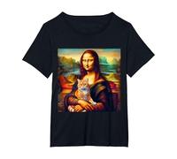 Mona Lisa cat T-Shirt, Women's Plus, Black, 2X