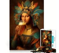Mona Lisa Drinking Beer 1000 Teenager Pieces Jigsaw Puzzle Memory Fit Neat Thick Home Game (38x26cm)