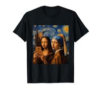 Mona Lisa Duck Face Selfie Girl Pearl Earring Starry Night T-Shirt