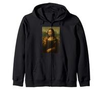 Mona Lisa Eating Donut Funny Dessert Vintage Art Zip Hoodie