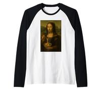Mona Lisa Eating Ramen Funny Art Noodle Foodie Mashup Raglan Baseball Tee