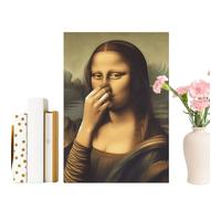 Mona Lisa Funny Bathroom Painting, Canvas & Wood, 40 * 30cm, Classical Mona Lisa Painting Wall Arts, Humor Amusing Prints Posters, For Toilet Decor