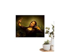 Mona Lisa Funny Bathroom Wall Decor, 40x40cm Square Framed Canvas Art, Satirical Vintage Masterpiece Poster, Industrial-Grade Moisture-Resistant Bathroom Painting, Housewarming Gift for Home