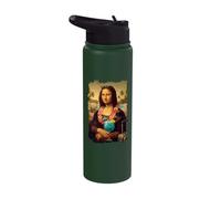 Mona Lisa in California Beach Vacation with Cocktail Holiday Stainless Steel Insulated Water Bottle