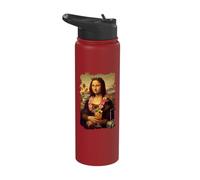 Mona Lisa in California Beach Vacation with Cocktail Holiday Stainless Steel Insulated Water Bottle