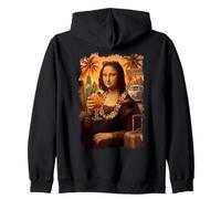 Mona Lisa in California Beach Vacation with Cocktail Holiday Zip Hoodie