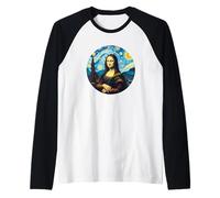 Mona Lisa in the style of Van Gogh Starry Night Raglan Baseball Tee