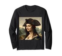 Mona Lisa Inspired Pirate Portrait with Tricorn Hat Style Long Sleeve T-Shirt