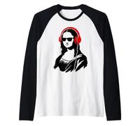 Mona Lisa Listening to musis Funny Cool Art and Music Lover Raglan Baseball Tee
