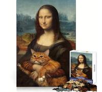 Mona Lisa Meme Cat 1000 Pieces Jigsaws Adults Puzzles Stress Relief Play Home Fun Hard Challenge Room Decor (38x26cm)