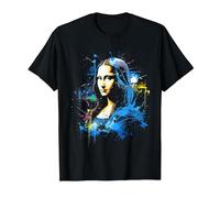 Mona Lisa Motif Illustration Art Mona Lisa T-Shirt, Men, Black, 5X-Large