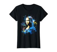 Mona Lisa Motif Illustration Art Mona Lisa T-Shirt, Women, Black, X-Small