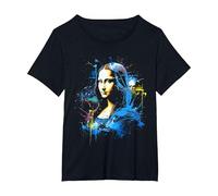 Mona Lisa Motif Illustration Art Mona Lisa T-Shirt, Women's Plus, Black, 3X