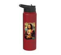 Mona Lisa on Hawaii Vacation with Beer Trip Summer Hawaiian Stainless Steel Insulated Water Bottle