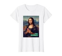 Mona Lisa Parody Art Funny Value Graphic T-Shirt, Women, White, XL