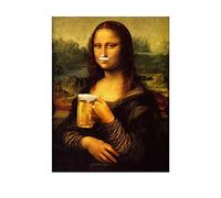 Mona Lisa Print On Canvas Modern Abstract Woman Wall Decor Mona Lisa Portrait with Beer Beard Poster Funny Living Room Decoration Picture Unframed,60×80cm