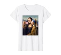 Mona Lisa Selfie with Girl Pearl Earring Funny Art Value Graphic T-Shirt