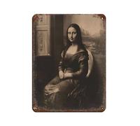 Mona Lisa Sitting on Toilet Retro Poster Metal Tin Sign Chic Art Retro Iron Painting Bar People Cave Cafe Family Garage Poster Wall Decoration 12x16inch(30x40cm)