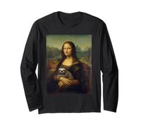 Mona Lisa Sloth Parody Funny Renaissance Art Painting Long Sleeve T-Shirt