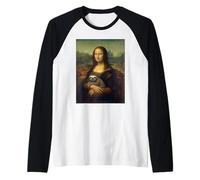 Mona Lisa Sloth Parody Funny Renaissance Art Painting Raglan Baseball Tee